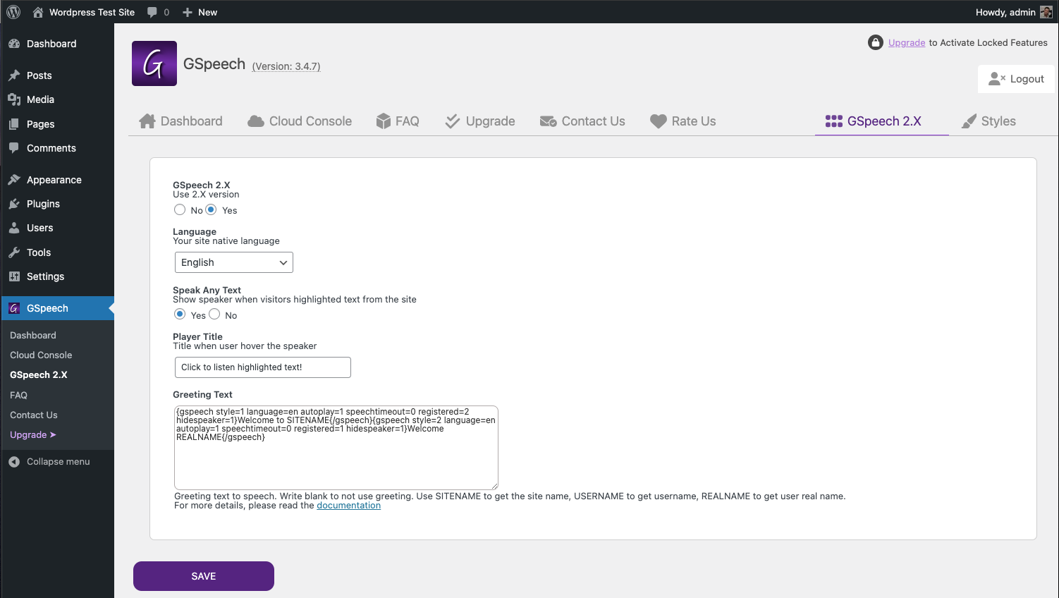 GSpeech 2.X, text to speech for WordPress