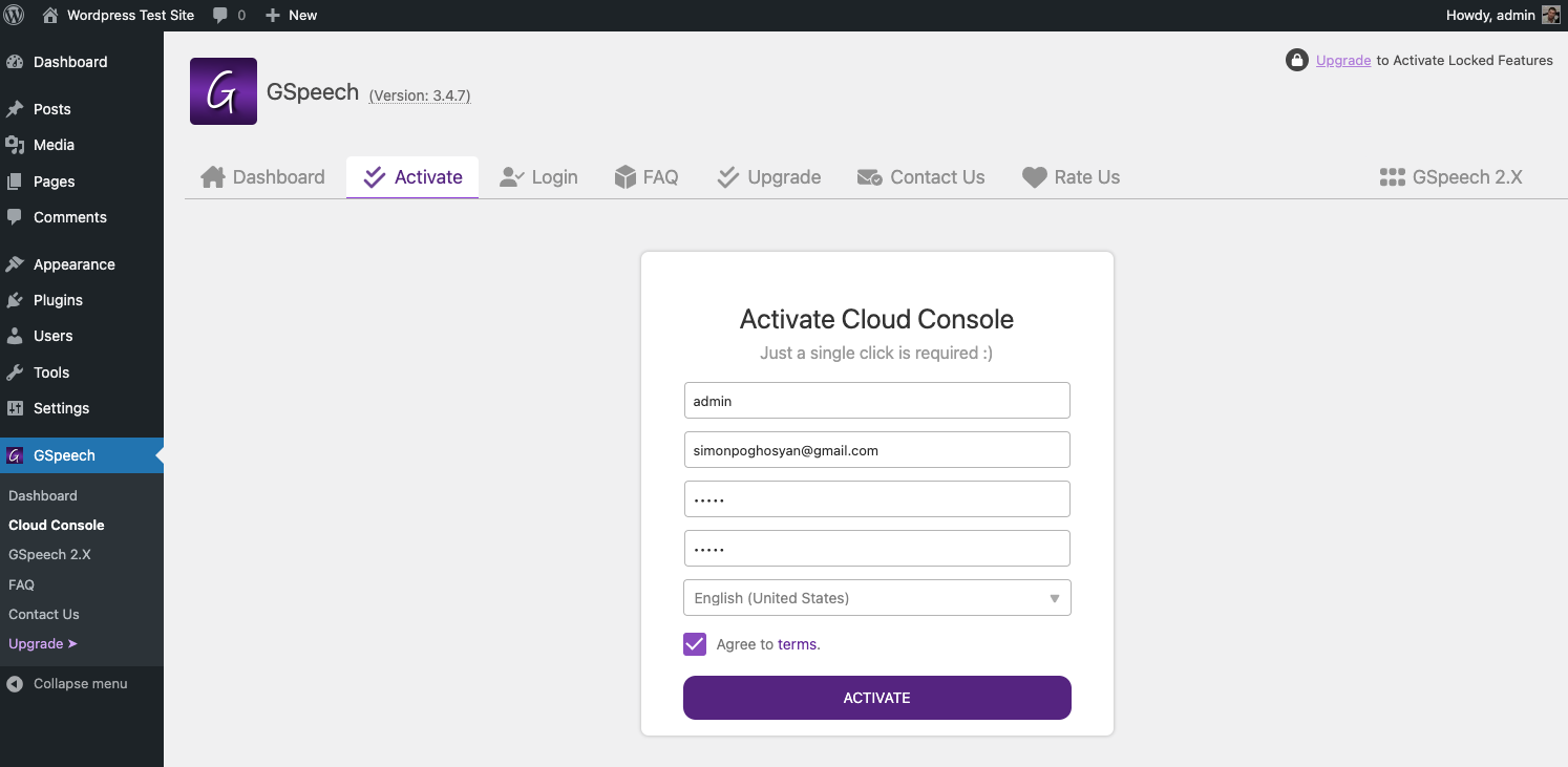 gspeech activate cloud
