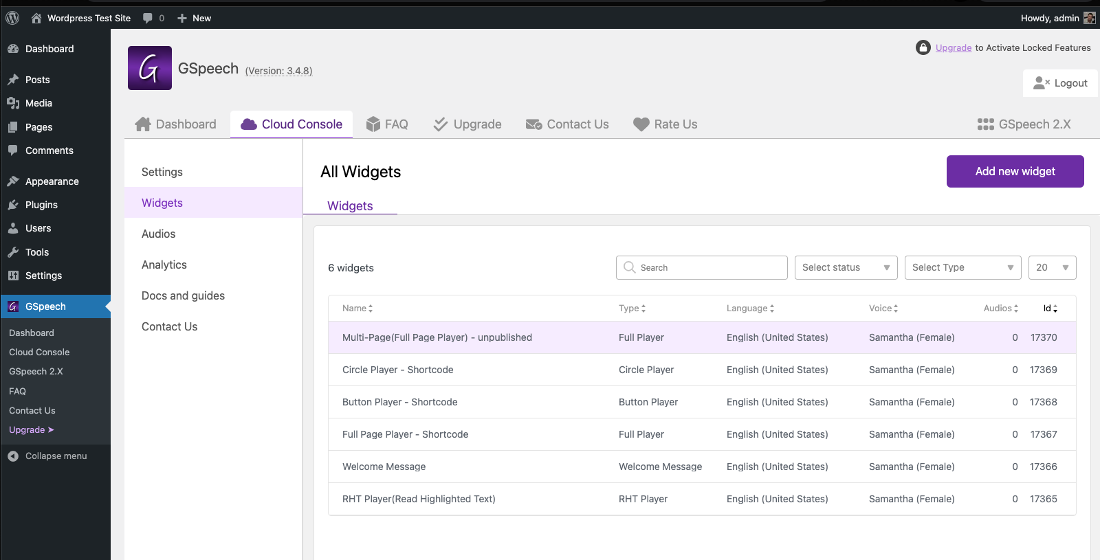 gspeech multi-page audio widget