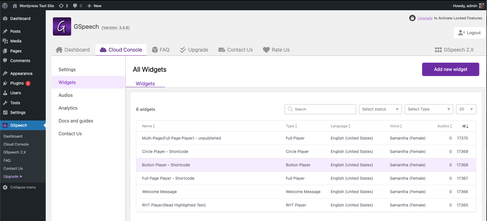gspeech wordpress text to speech multi button - options