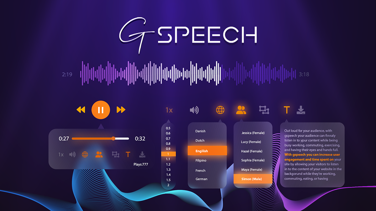 GSpeech: Convert text on your website into audio content with this realistic AI voice generator