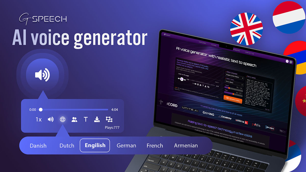 GSpeech: Let visitors listen to your text-based content with this AI voice generator
